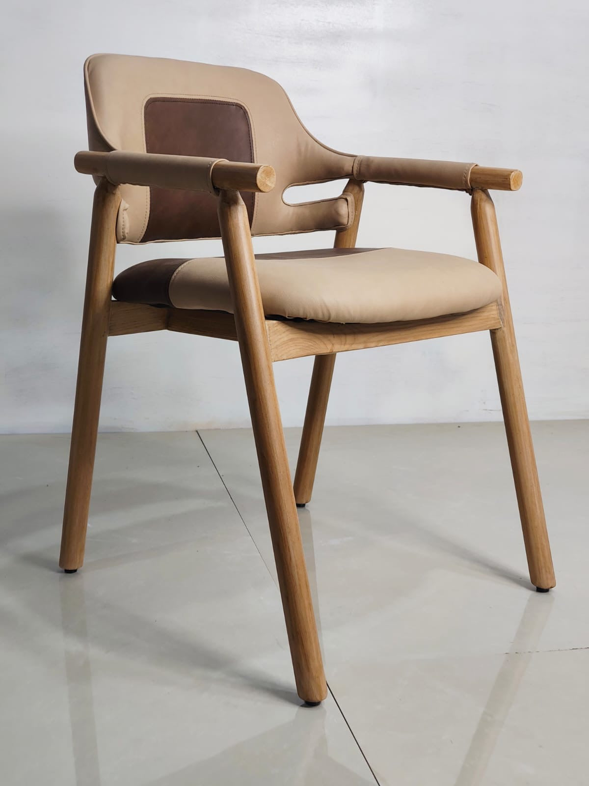 Crew Solid Wood Leather Cushioned chair