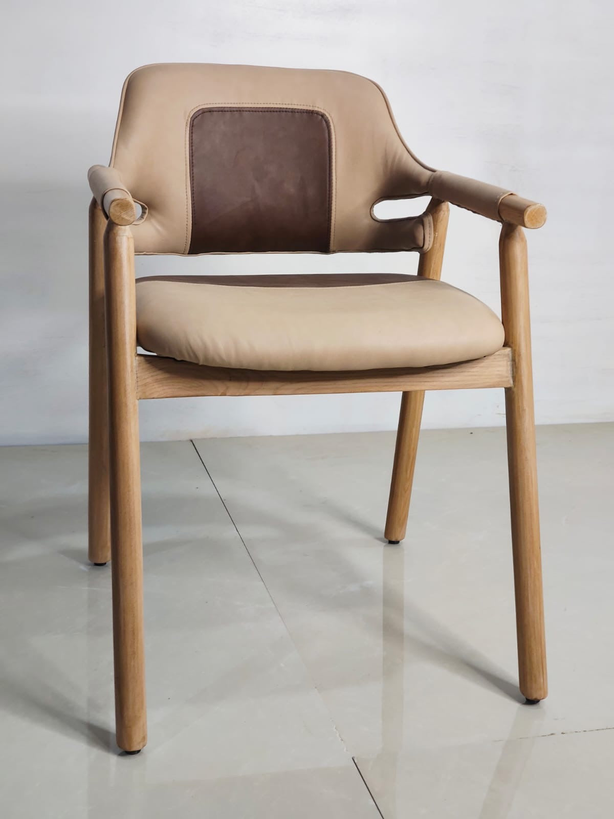 Crew Solid Wood Leather Cushioned chair
